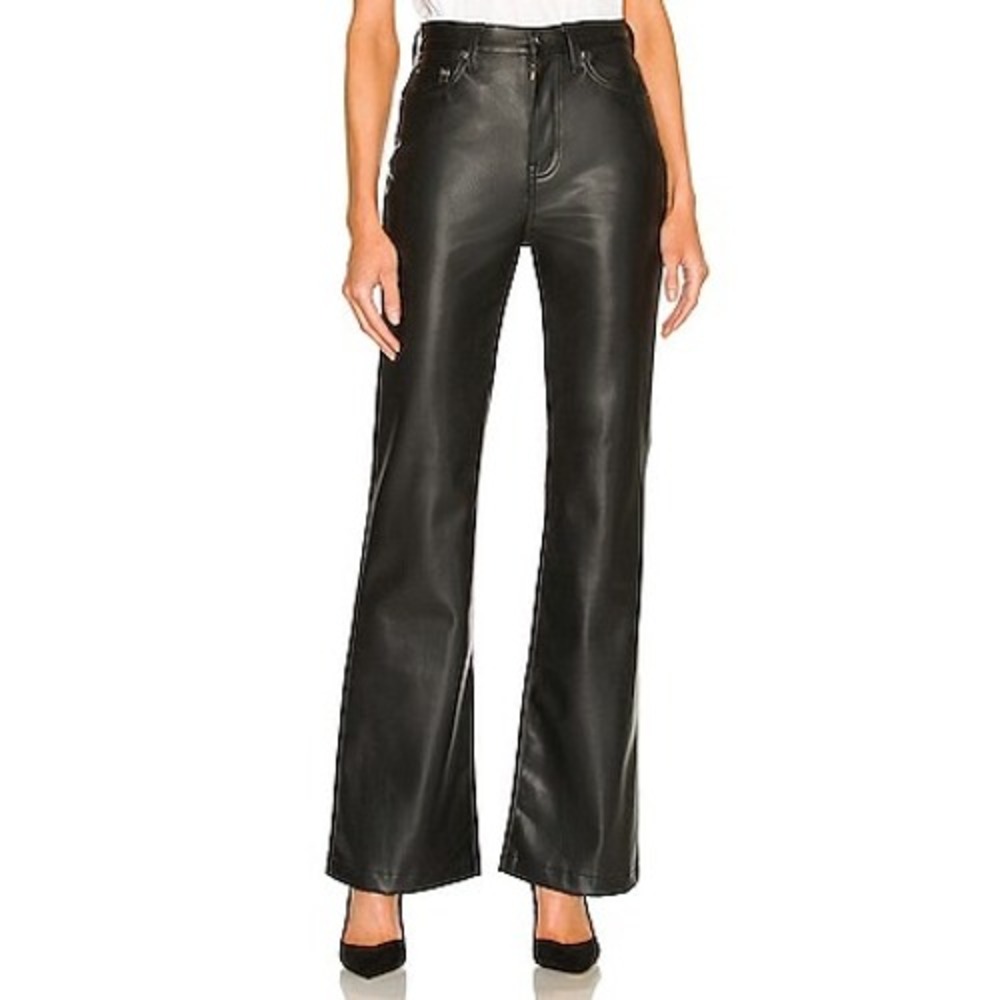Pistola Stevie High‎ Rise Wide Leg Pants Slate Black Faux Vegan Leather Size 28